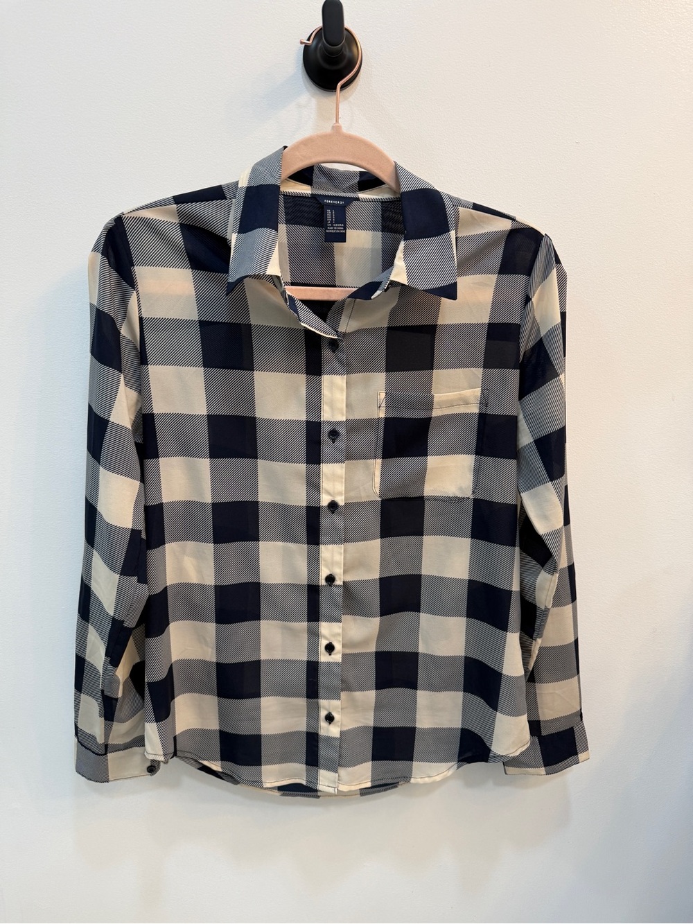 Women’s Plaid Button-Up Shirt - Navy and Cream